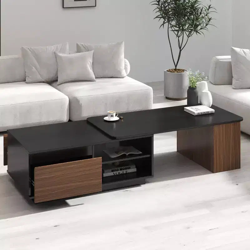 Table Basse Extensible Luxe Noyer Marron/Noir Table d'Appoint