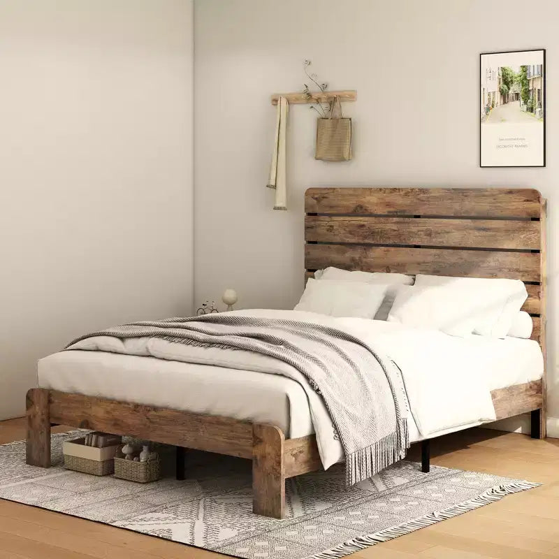 Cadre de lit, cadre de lit plateforme en bois, sans bruit, grand espace de rangement sous le lit