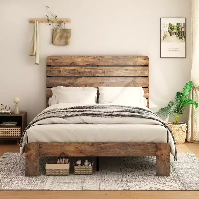 Cadre de lit, cadre de lit plateforme en bois, sans bruit, grand espace de rangement sous le lit