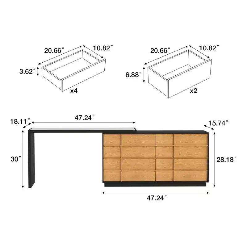 Bureau d'ordinateur réversible en forme de L, rotatif et extensible