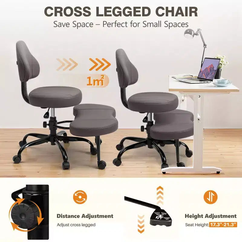 Chaise de bureau à jambes croisées, chaise de yoga ergonomique avec soutien lombaire