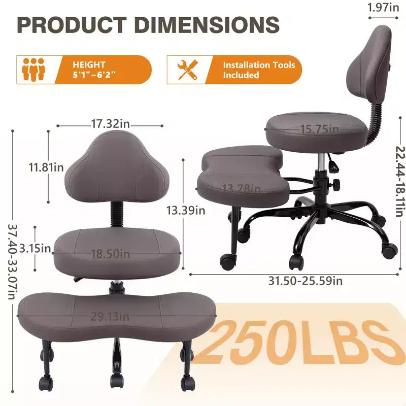 Chaise de bureau à jambes croisées, chaise de yoga ergonomique avec soutien lombaire