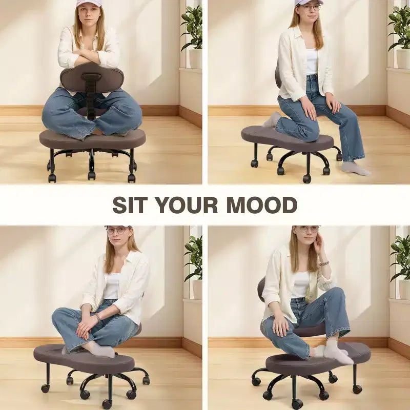 Chaise de bureau à jambes croisées, chaise de yoga ergonomique avec soutien lombaire