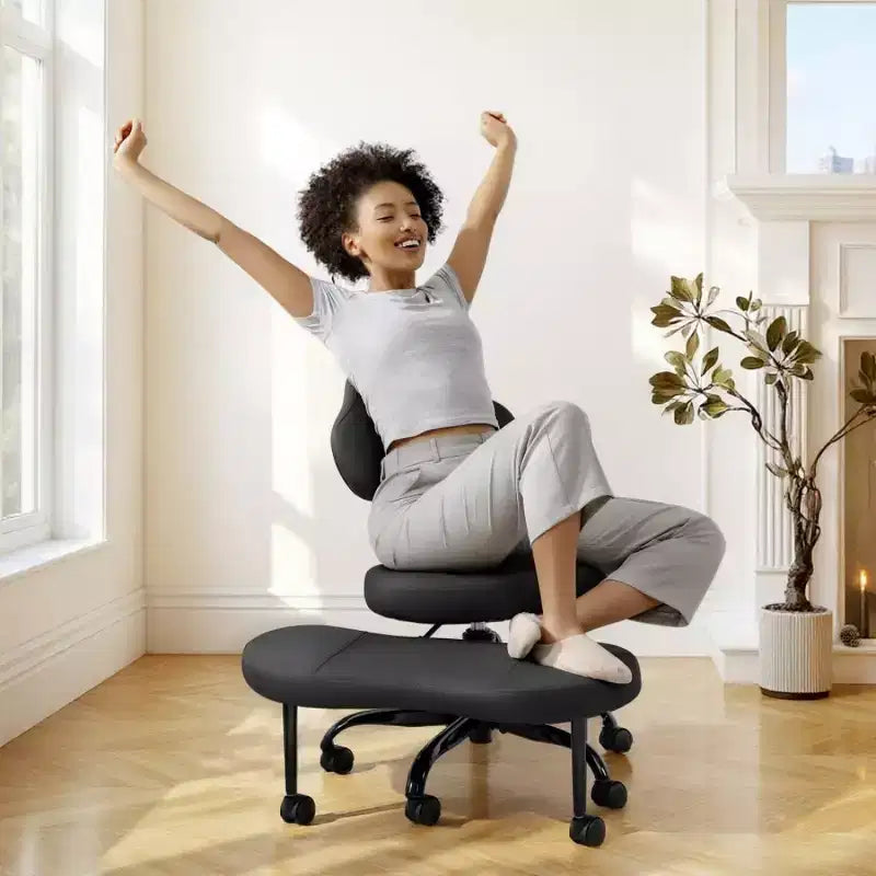 Chaise de bureau à jambes croisées, chaise de yoga ergonomique avec soutien lombaire