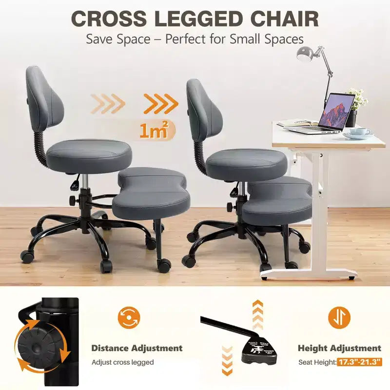 Chaise de bureau à jambes croisées, chaise de yoga ergonomique avec soutien lombaire