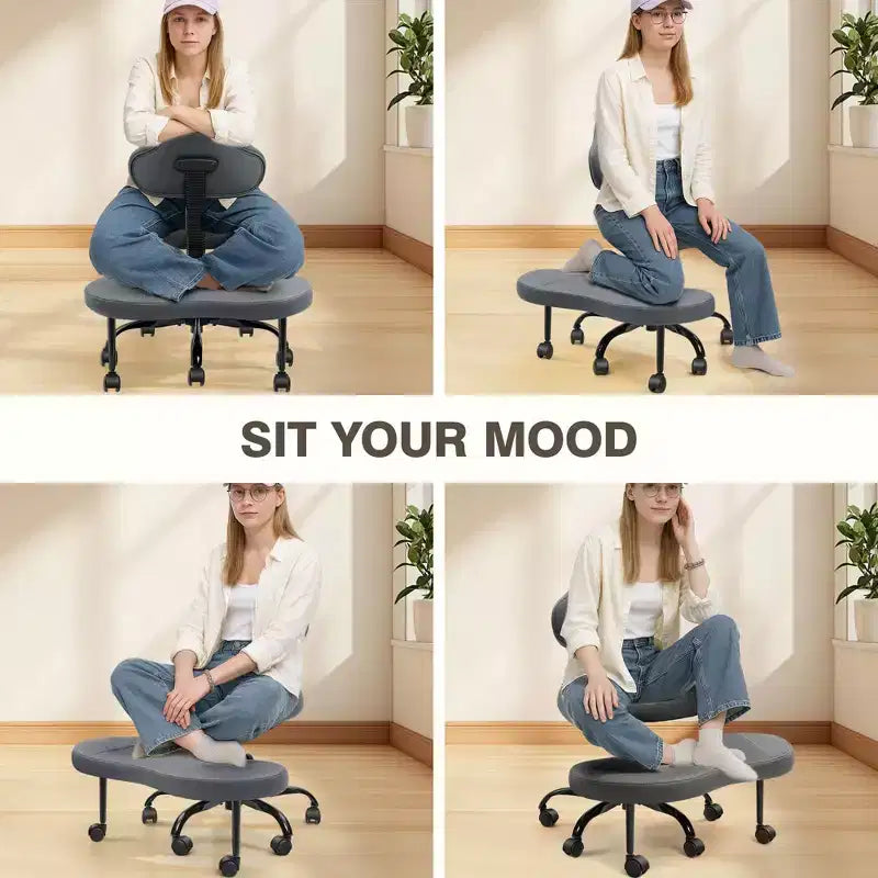 Chaise de bureau à jambes croisées, chaise de yoga ergonomique avec soutien lombaire