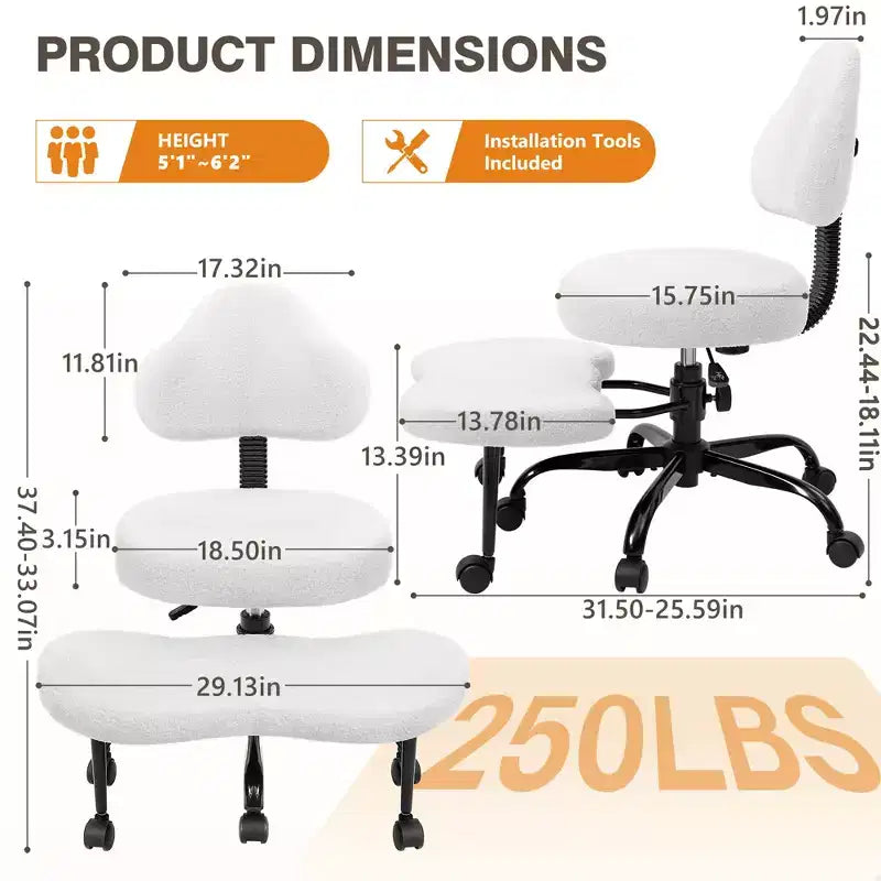 Chaise de bureau à jambes croisées, chaise de yoga ergonomique avec soutien lombaire