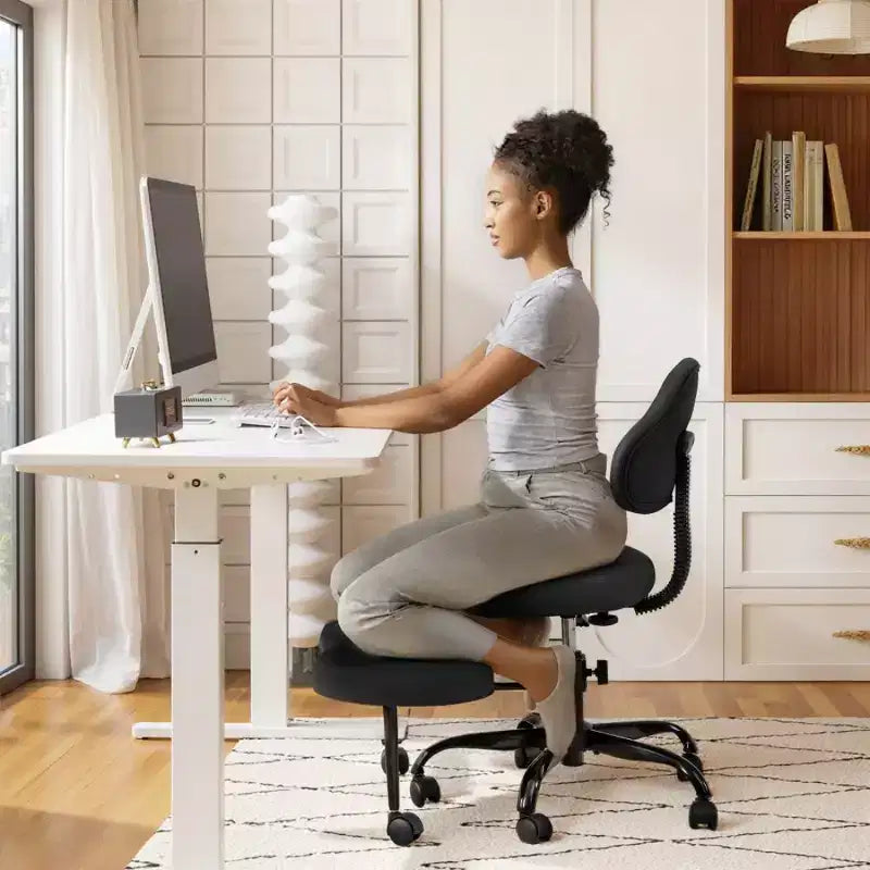 Chaise de bureau à jambes croisées, chaise de yoga ergonomique avec soutien lombaire