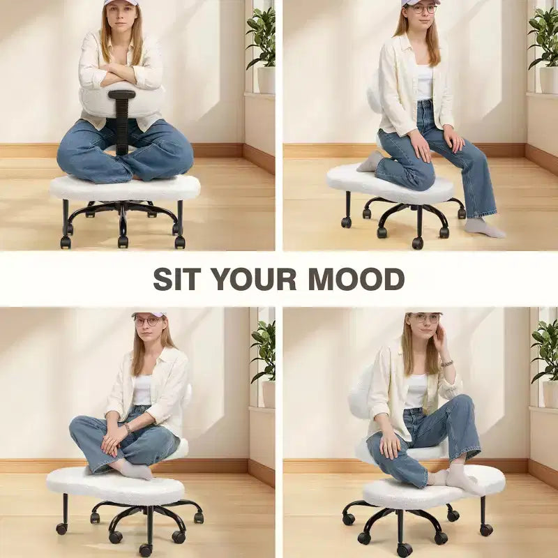Chaise de bureau à jambes croisées, chaise de yoga ergonomique avec soutien lombaire