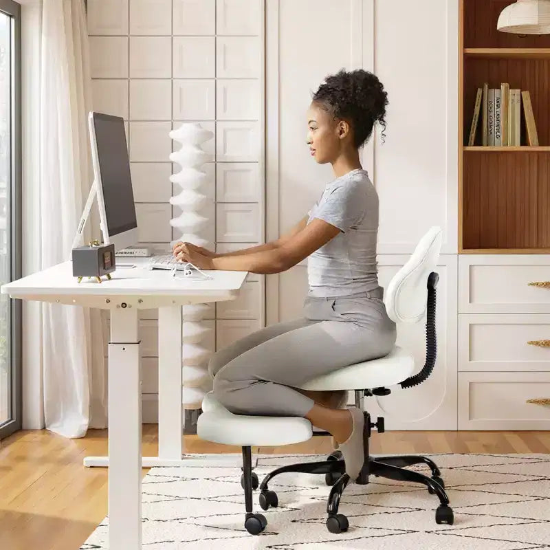 Chaise de bureau à jambes croisées, chaise de yoga ergonomique avec soutien lombaire