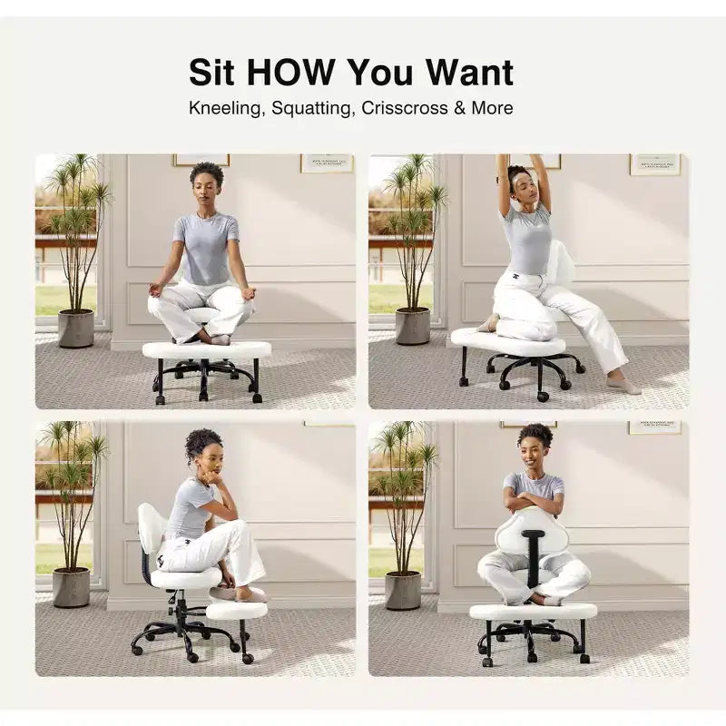 Chaise de bureau à jambes croisées, chaise de yoga ergonomique avec soutien lombaire