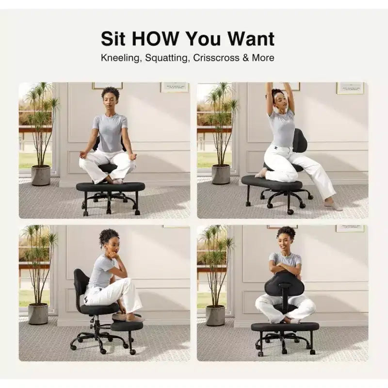 Chaise de bureau à jambes croisées, chaise de yoga ergonomique avec soutien lombaire