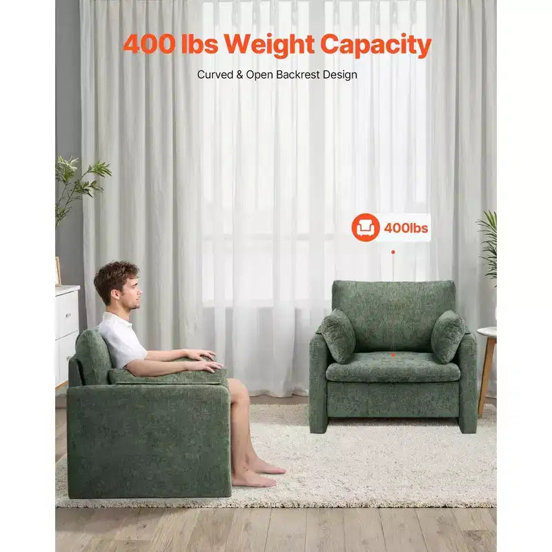 Fauteuil d'appoint rembourré moderne avec accoudoirs et coussin épais