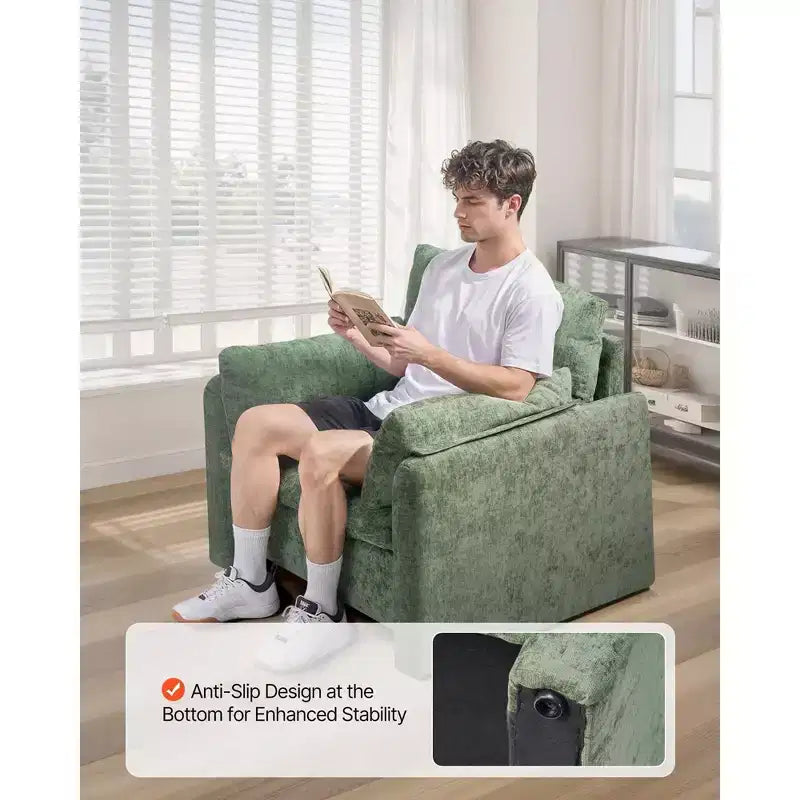 Fauteuil d'appoint rembourré moderne avec accoudoirs et coussin épais