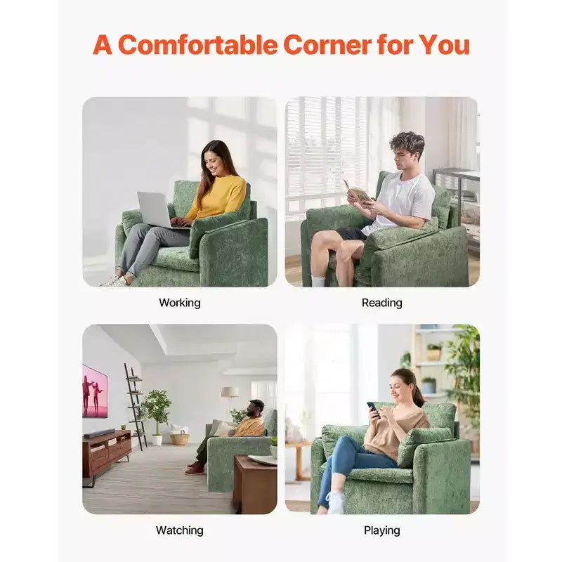 Fauteuil d'appoint rembourré moderne avec accoudoirs et coussin épais