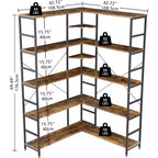 Étagère d'angle industrielle en bois, grande bibliothèque de rangement et de présentation