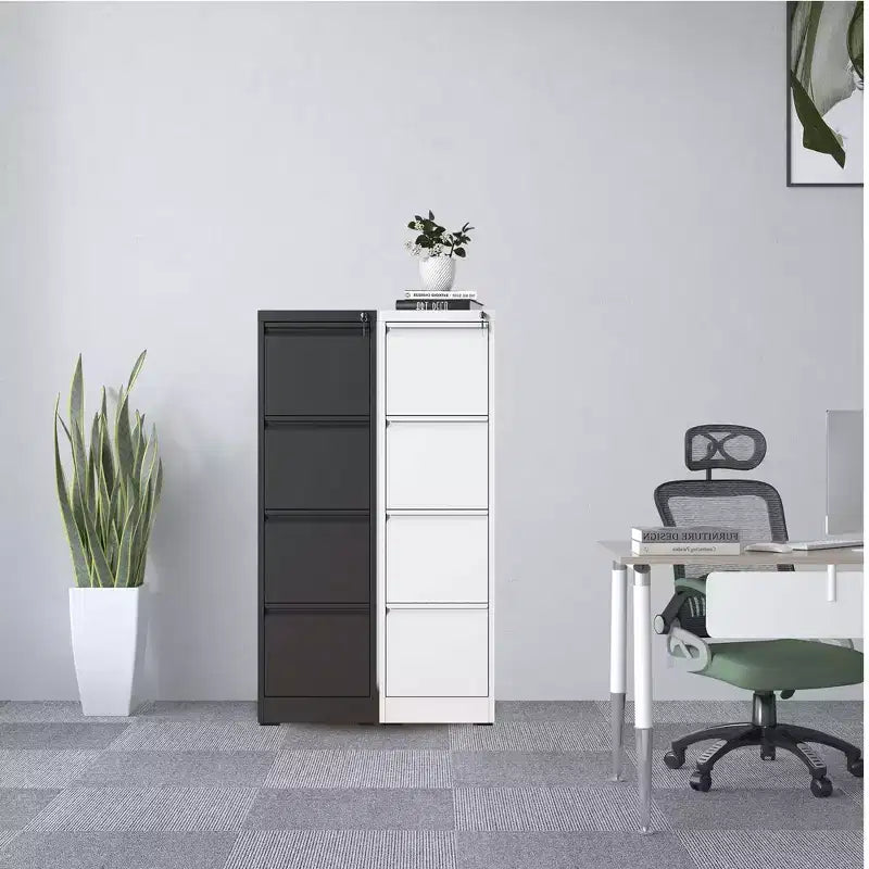 Classeur vertical métallique noir à 4 tiroirs avec serrure, armoire de classement en acier