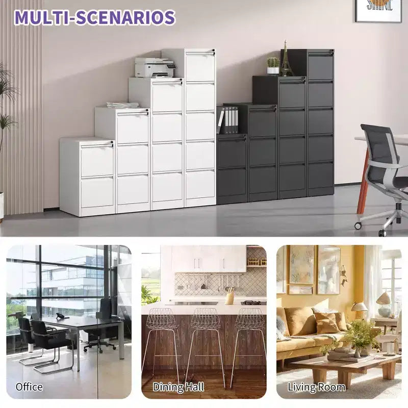 Classeur vertical métallique noir à 4 tiroirs avec serrure, armoire de classement en acier