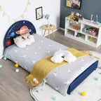Lit Plateforme Capitonnée pour Enfants, Lit Simple en Bois Motif Galaxie