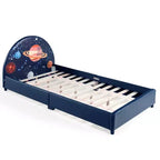 Lit Plateforme Capitonnée pour Enfants, Lit Simple en Bois Motif Galaxie