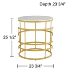 Table d'appoint ronde moderne en métal, géométrique, dorée, avec plateau en faux marbre